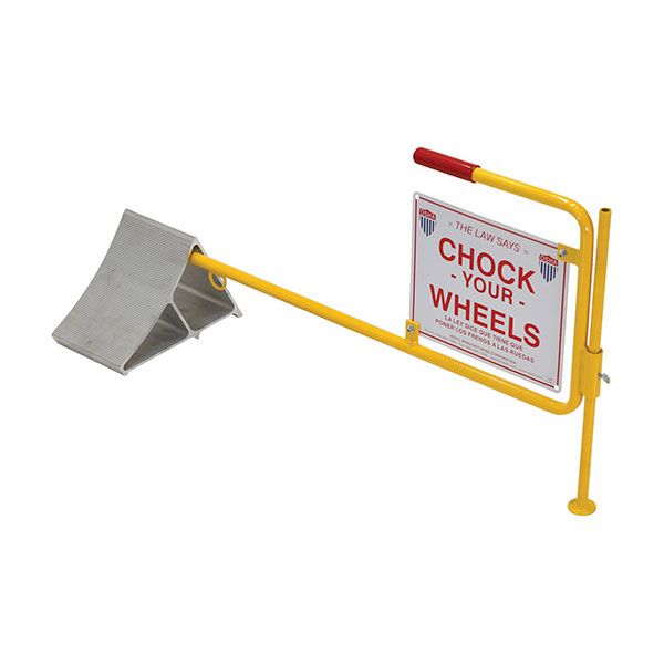 Aluminum Chock w/flag "Chock Your Wheels" sign. CWS-13