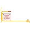 Rail Chock with "Chock Your Wheels" Sign.