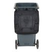 32-gallon gray HDPE trash can close-up lid