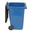64-gallon blue HDPE trash can side angle