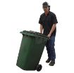 64-gallon green HDPE trash can side angle