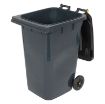 64-gallon gray HDPE trash can rear view