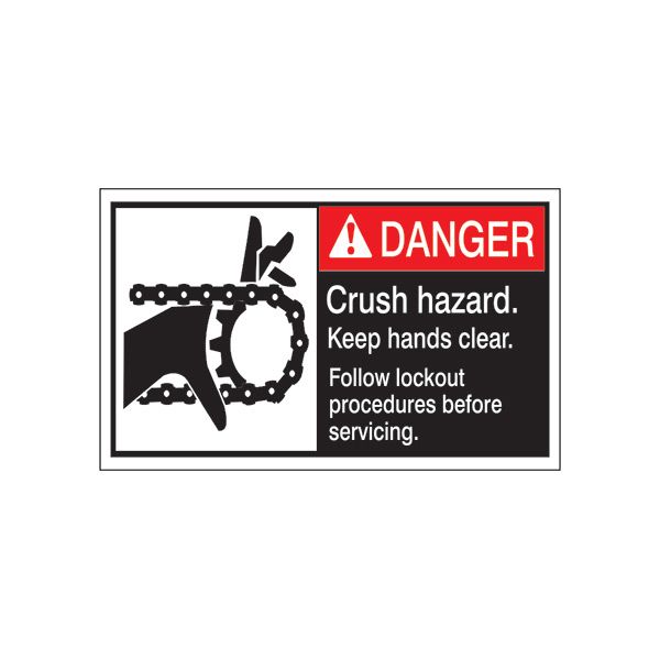 ANSI Header Crush Hazard. Keep Hands Clear. Follow Lockout Procedures before servicing - ML-041