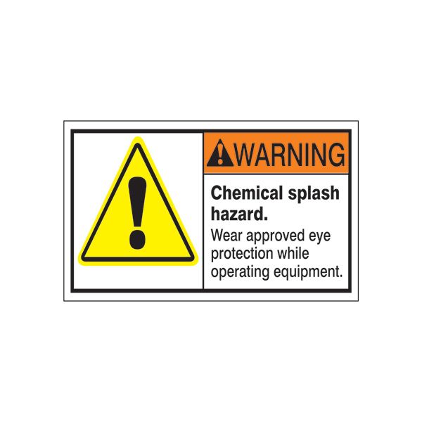 ANSI Header Chemical Splash Hazard. Wear Approved Eye Protection While operating equipment. - ML-091