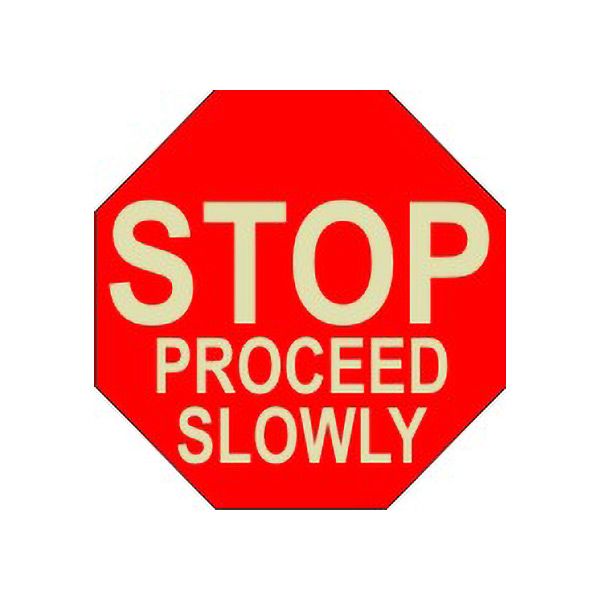 Stop Proceed Slowly Stop Sign In Circle Floor Decal Glow - FDGL-4