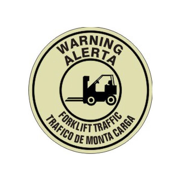 Warning Forklift Traffic / Alerta Trafico De Monta Carga With Forklift Floor Decal Glow - FDGL-47