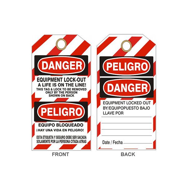 Danger Equipment Lockout A Life Is On The Line! Peligro Tags - LT-1003