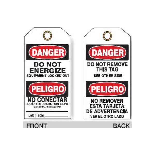 Danger Do Not Energize Equipment Locked Out Tags, Tagboard, 6.125X3