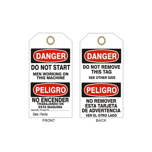 Danger Do Not Start Men Working On This Machine Peligro, Tagboard, 6.125X3