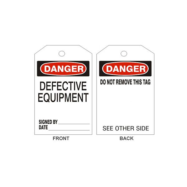 Danger Defective Equipment Tags - Back 1, Rigid Vinyl, 6.125X3