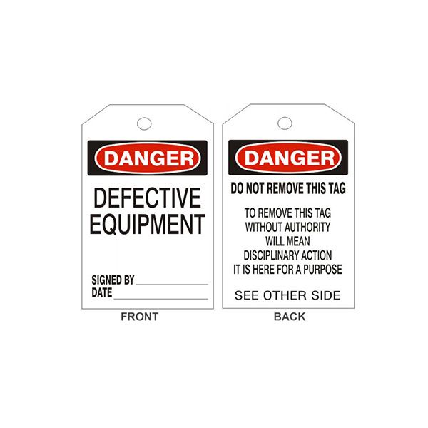 Danger Defective Equipment Tags - Back 2, Laminated Tag Board, 6.125X3
