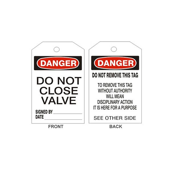 Danger Do Not Close Valve Tags - Back 2, Rigid Vinyl, 6.125X3