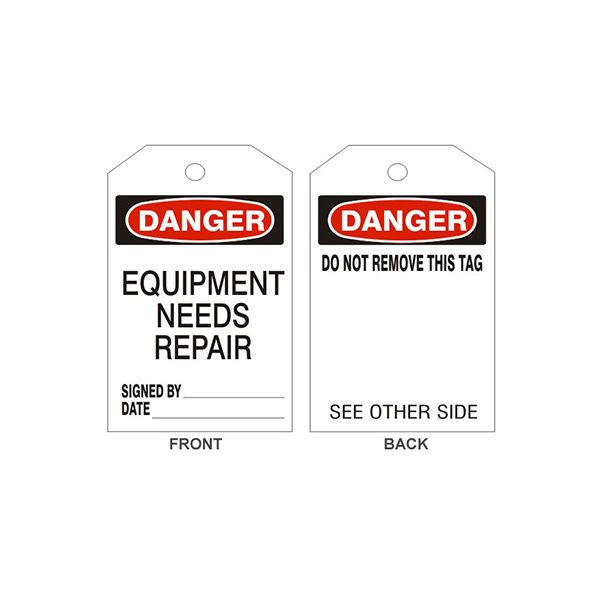 Danger Equipment Needs Repair Tags - Back 1, Tagboard, 6.125X3