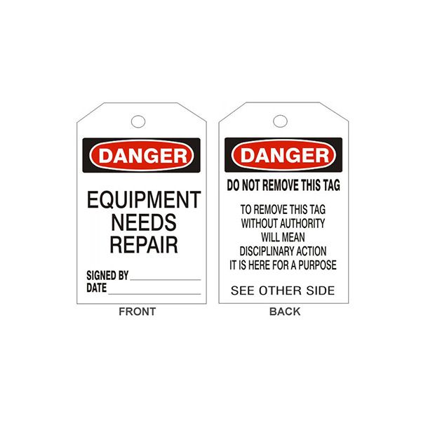 Danger Equipment Needs Repair Tags - Back 2, Tagboard, 6.125X3