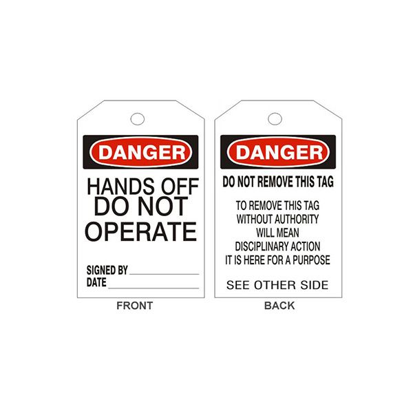 Danger Hands Off Do Not Operate Tags - Back 2, Rigid Vinyl, 6.125X3