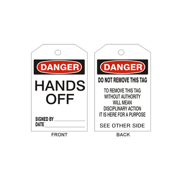 Danger Hands Off Tags - Back 2, Rigid Vinyl, 6.125X3