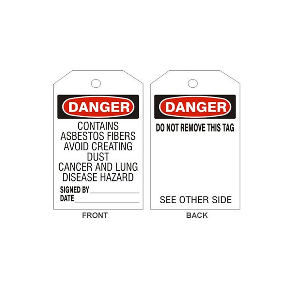 Danger Contains Asbestos Fibers Tag - Back 1, Rigid Vinyl, 6.125X3