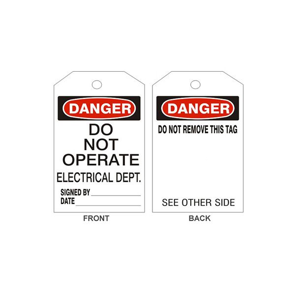 Danger Do Not Operate Electrical Dept Tags - Back 1, Tagboard, 6.125X3