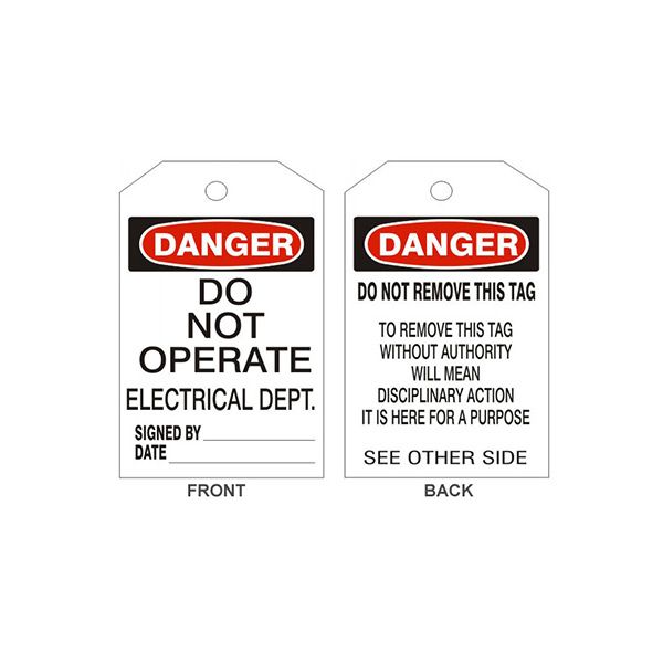 Danger Do Not Operate Electrical Dept Tags - Back 2, Tagboard, 6.125X3