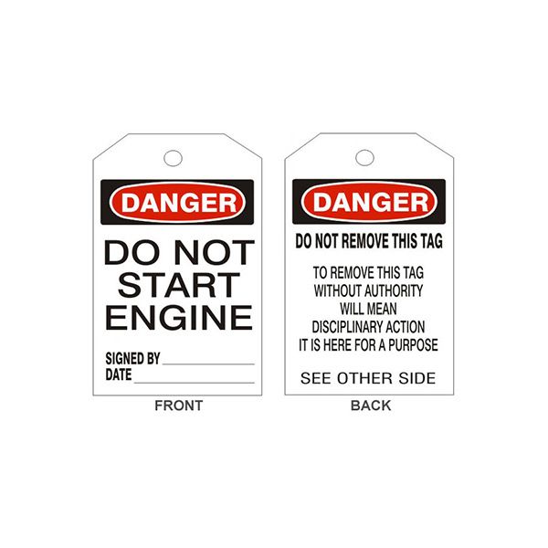 Danger Do Not Start Engine Tags - Back 2, Tagboard, 6.125X3