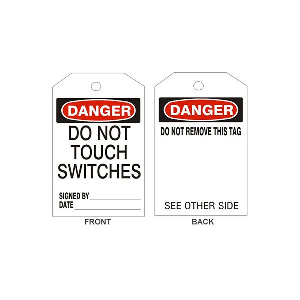 Danger Do Not Touch Switches Tags - Back 1, Rigid Vinyl, 6.125X3