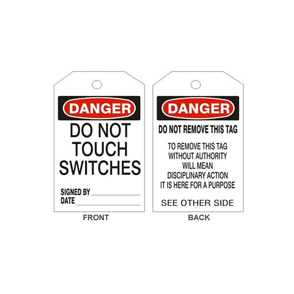Danger Do Not Touch Switches Tags - Back 2, Rigid Vinyl, 6.125X3