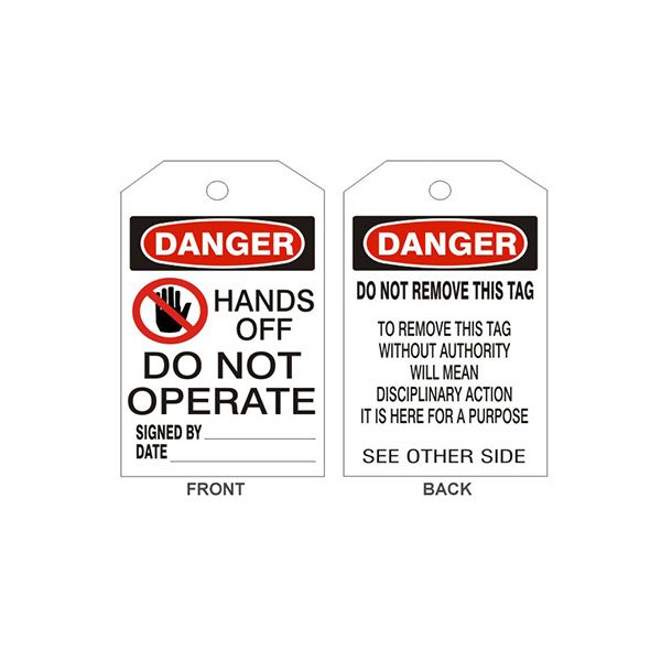 Danger Hands Off Do Not Operate Picto Tags - Back 2, Tagboard, 6.125X3