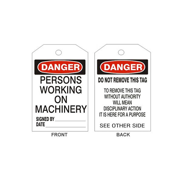 Danger Persons Working On Machinery Tags - Back 2, Rigid Vinyl, 6.125X3