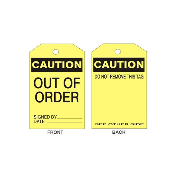 Caution Out Of Order Tag, Tagboard, 6.125X3