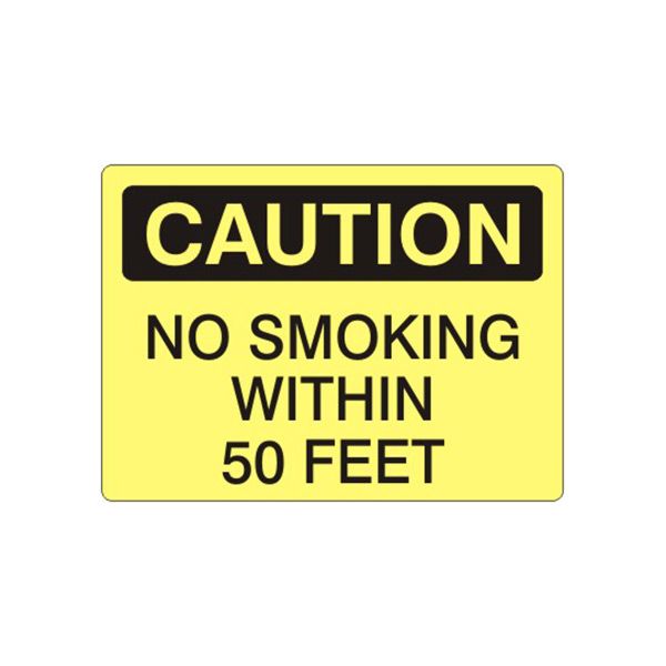 Caution: No Smoking Within 50 Feet sign, Plastic (.040), 14X20