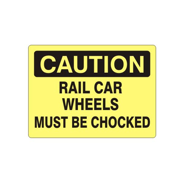 Caution: Rail Car Wheels Must Be Chocked sign, Plastic (.040), 14X20