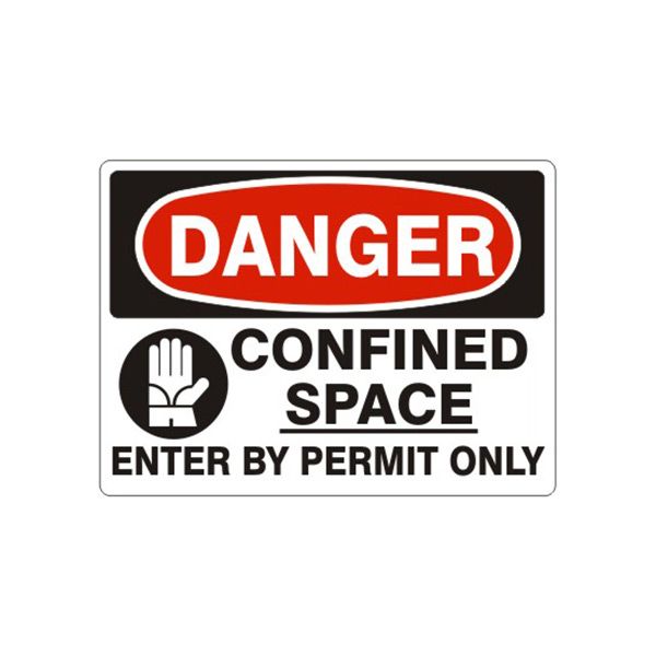 Danger: Pictogram Confined Space Enter By Permit Only sign, Adhesive Vinyl, 7X10