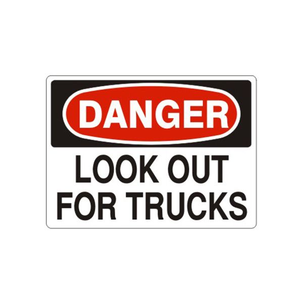 Danger Look Out For Trucks sign, Aluminum (.040), 10X14