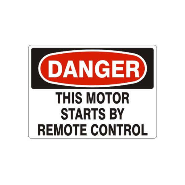 Danger: This Motor Starts By Remote Control sign, Adhesive Vinyl, 14X20