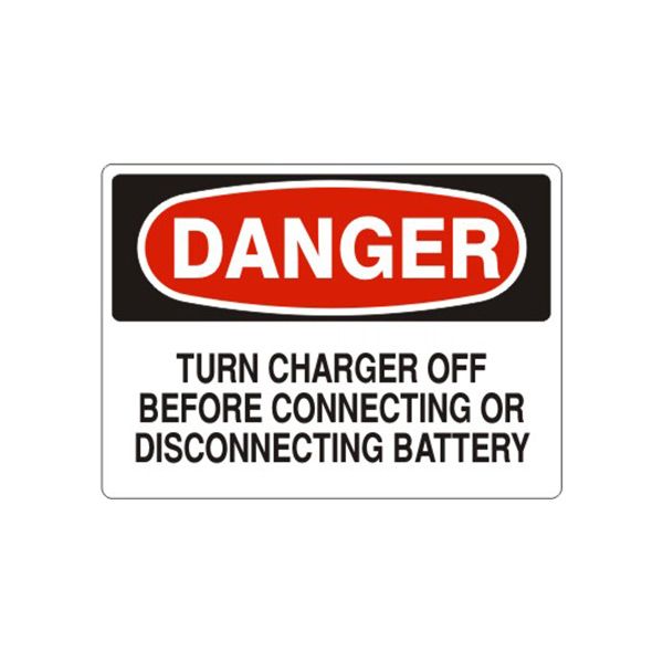 Danger: Turn Charger Off Before Connecting Or Disconnecting Battery sign, Adhesive Vinyl, 10X14