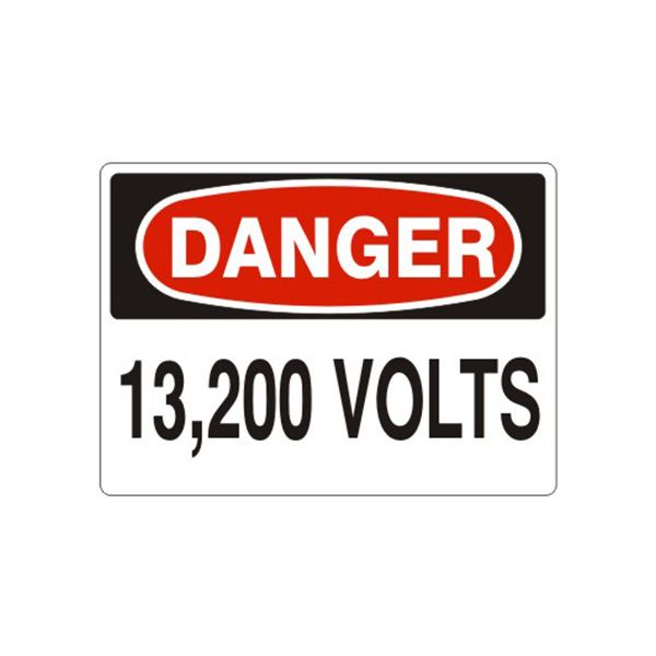 Danger 13,200 Volts sign, Aluminum (.040), 10X14