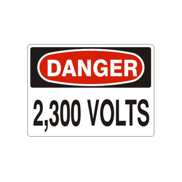 Danger 2,300 Volts sign, Aluminum (.040), 14X20