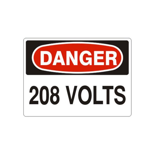 Danger 208 Volts sign, Aluminum (.040), 14X20