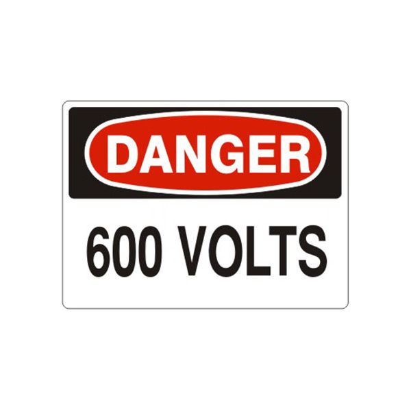 Danger 600 Volts sign, Aluminum (.040), 14X20