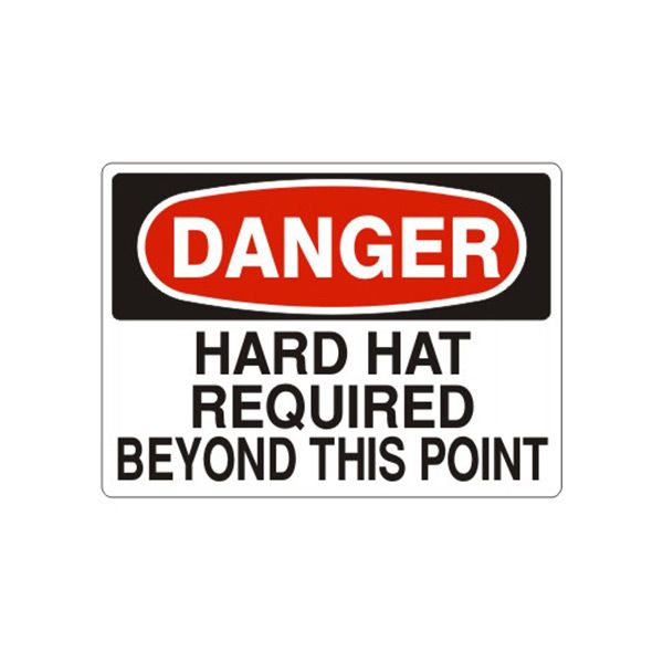 Danger Hard Hat Required Beyond This Point sign, Aluminum (.040), 7X10