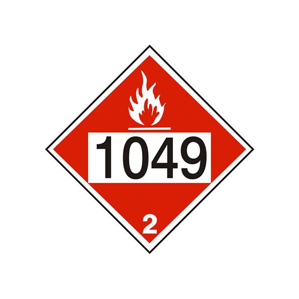 1049 Hydrogen  Compressed Flammable Gas  Hazard - Class 2 Dot Placard, Rigid Vinyl, 10.75