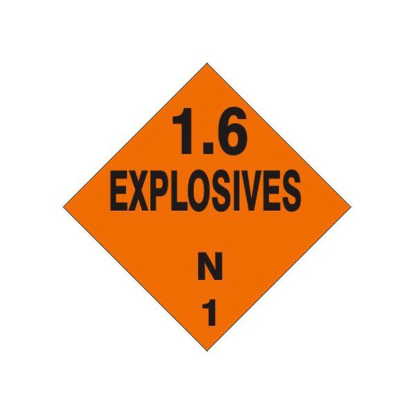 1.6 Explosives N - Class 1 Dot Placard, Rigid Vinyl, 10.75
