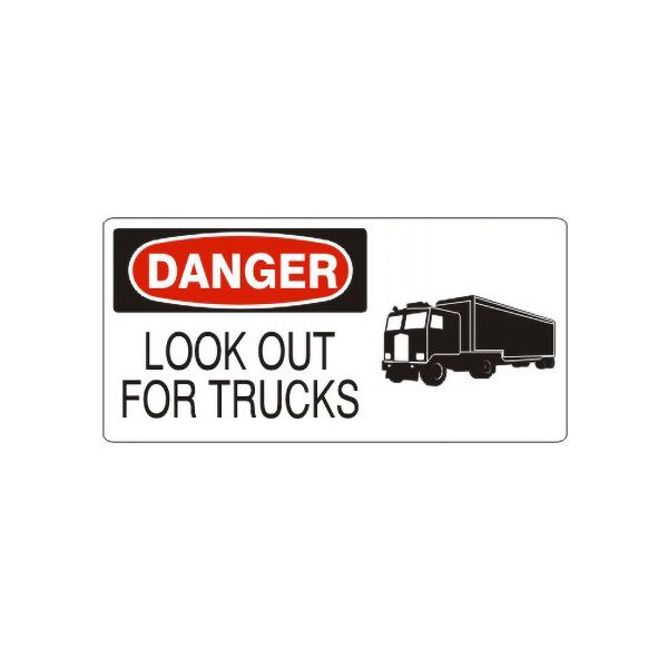 Danger Look Out For Trucks With  Truck Picto sign, Aluminum (.040), 7X17