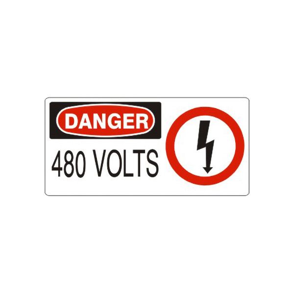 Danger 480 Volts With Lightning Picto sign, Aluminum (.040), 7X17