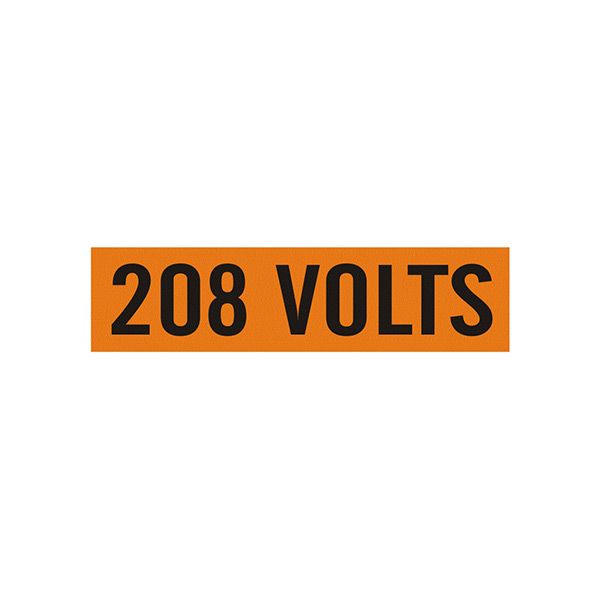 208 Volts - Pipe Marker sign, Adhesive Vinyl, .5X2.25