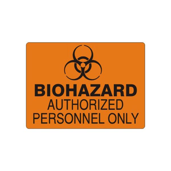 Biohazard Authorized Personnel Only Biohazard Symbol sign, Adhesive Vinyl, 7X10