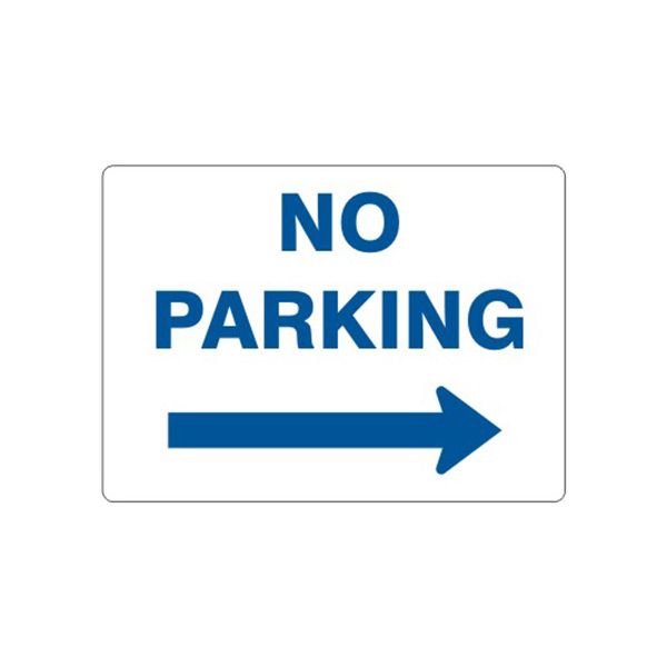 No Parking- Right Arrow Blue On White sign, Aluminum (.040), 7X10