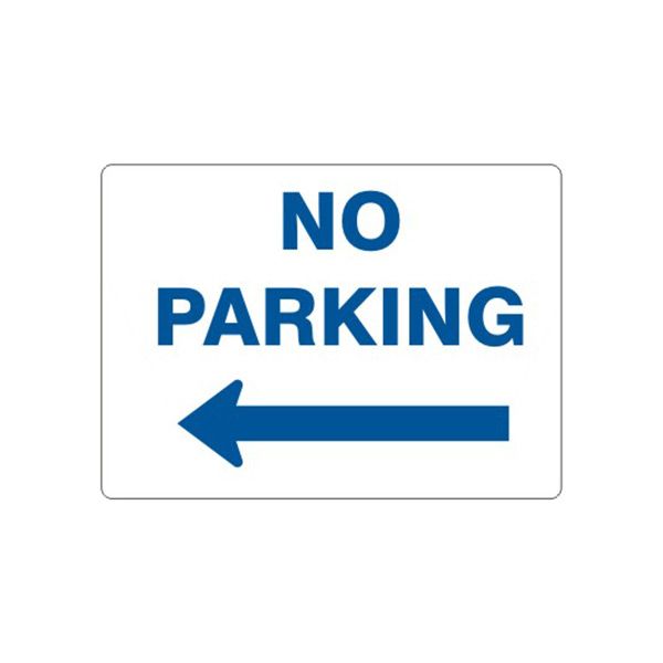 No Parking Left Arrow Blue On White, Plastic (.040), 14X20