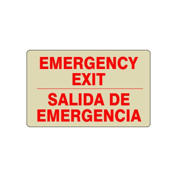 Emergency Exit Salida De Emergencia Glow, Plastic Glow, 10X14