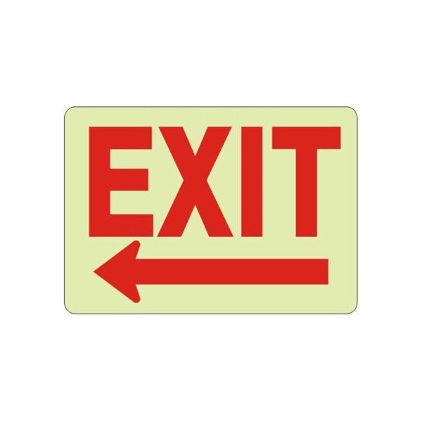 Glow Exit Left Arrow Sign, Aluminum Glow, 10X14